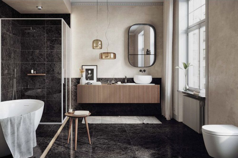 Lattialaatta Corso Italia Marble Mix kiiltävä musta 30 x 60 cm