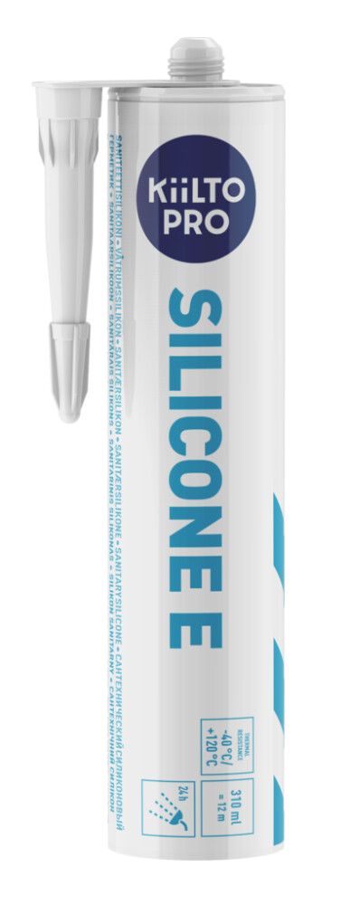 Saniteettisilikoni Kiilto Pro Silicone E 100 Puhdas Valkoinen 310 ml