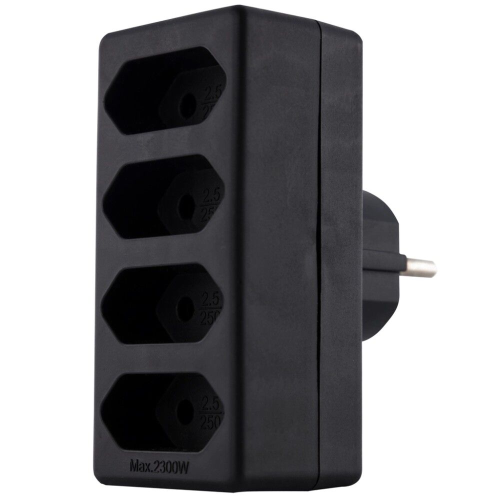 Jakaja Rev 4-Osainen Euro pistoke Musta