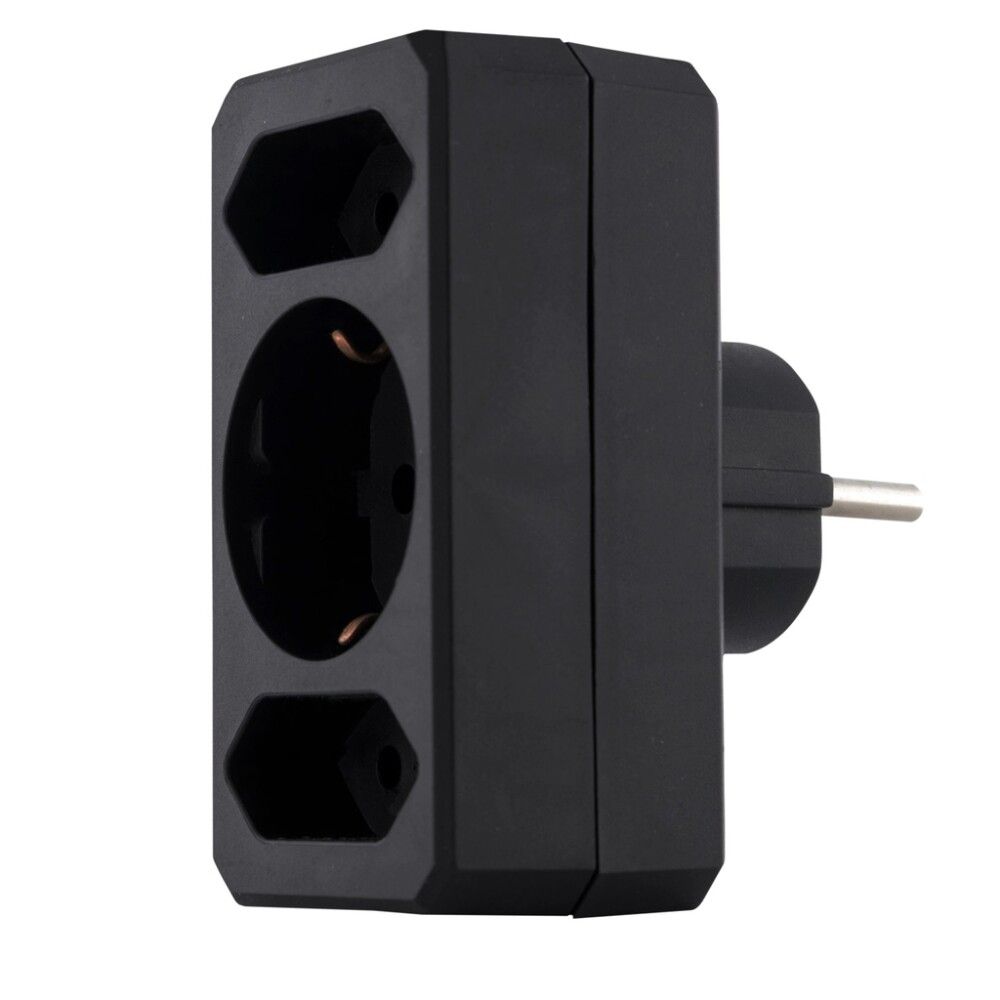 Haaroituskosketin Rev 3-os 1 x Schuko ja 2 x Euro pistoke Musta