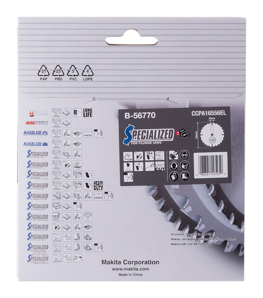 Pyörösahanterä Makita B-56770 Z-56 Ø 165 x 20 x 2 mm