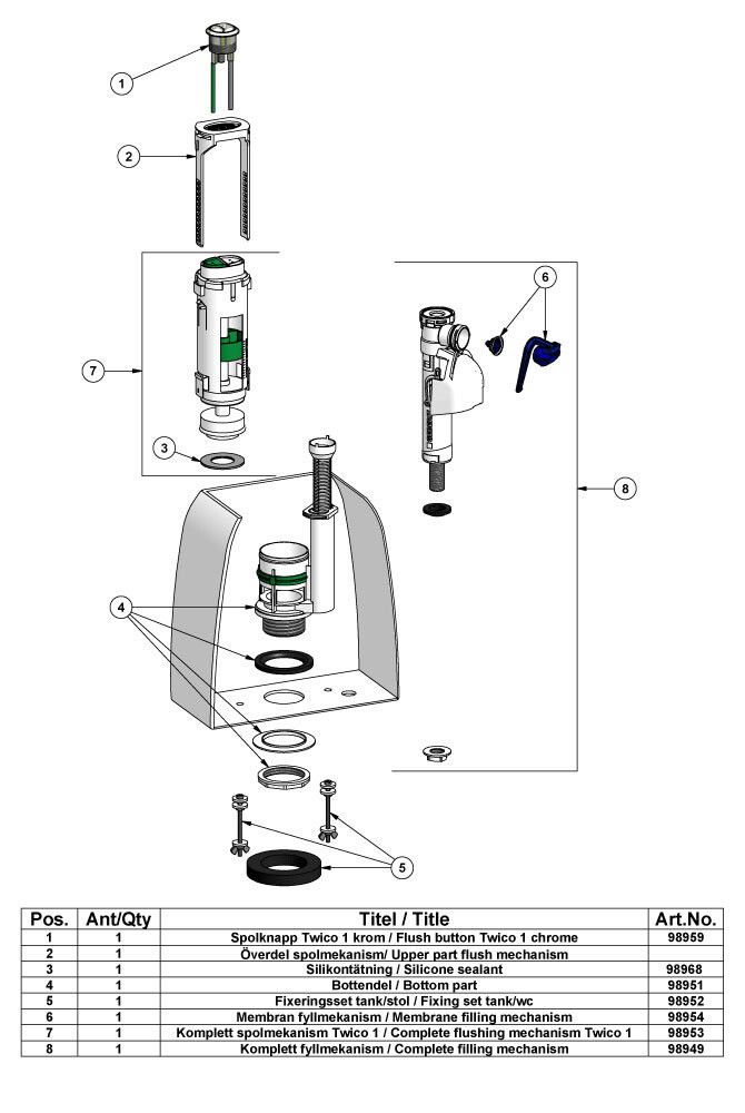 WC-istuimen tiiviste Svedbergs 98952 huuhtelumekanismiin Geberit Twico 1
