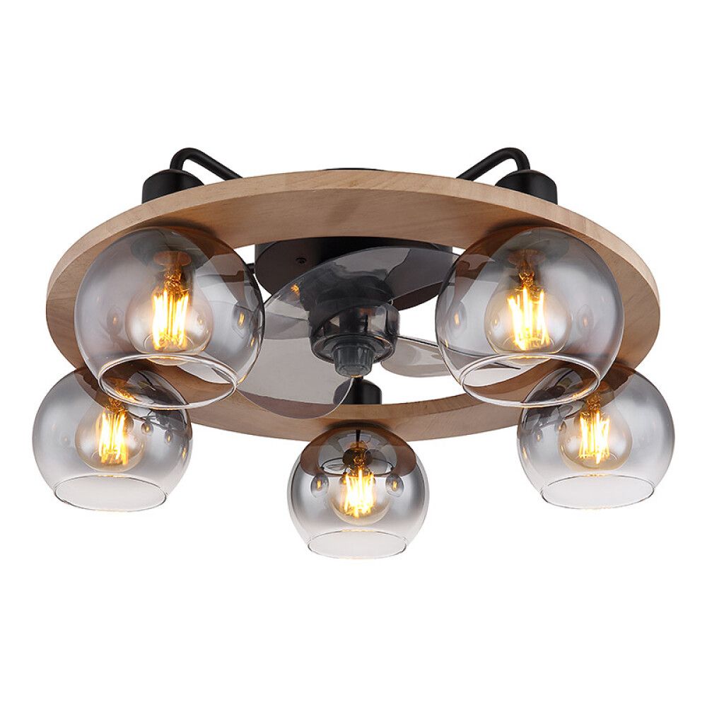 Tuuletinvalaisin Globo Lamotta 5-os musta/puu/savulasi Ø 55 cm