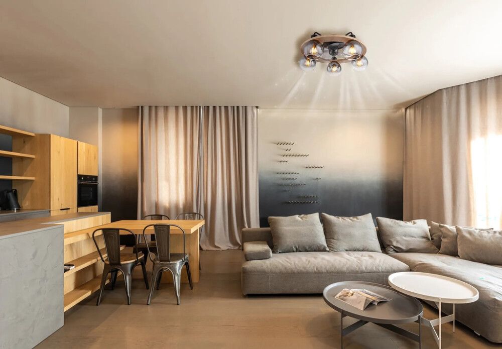 Tuuletinvalaisin Globo Lamotta 5-os musta/puu/savulasi Ø 55 cm