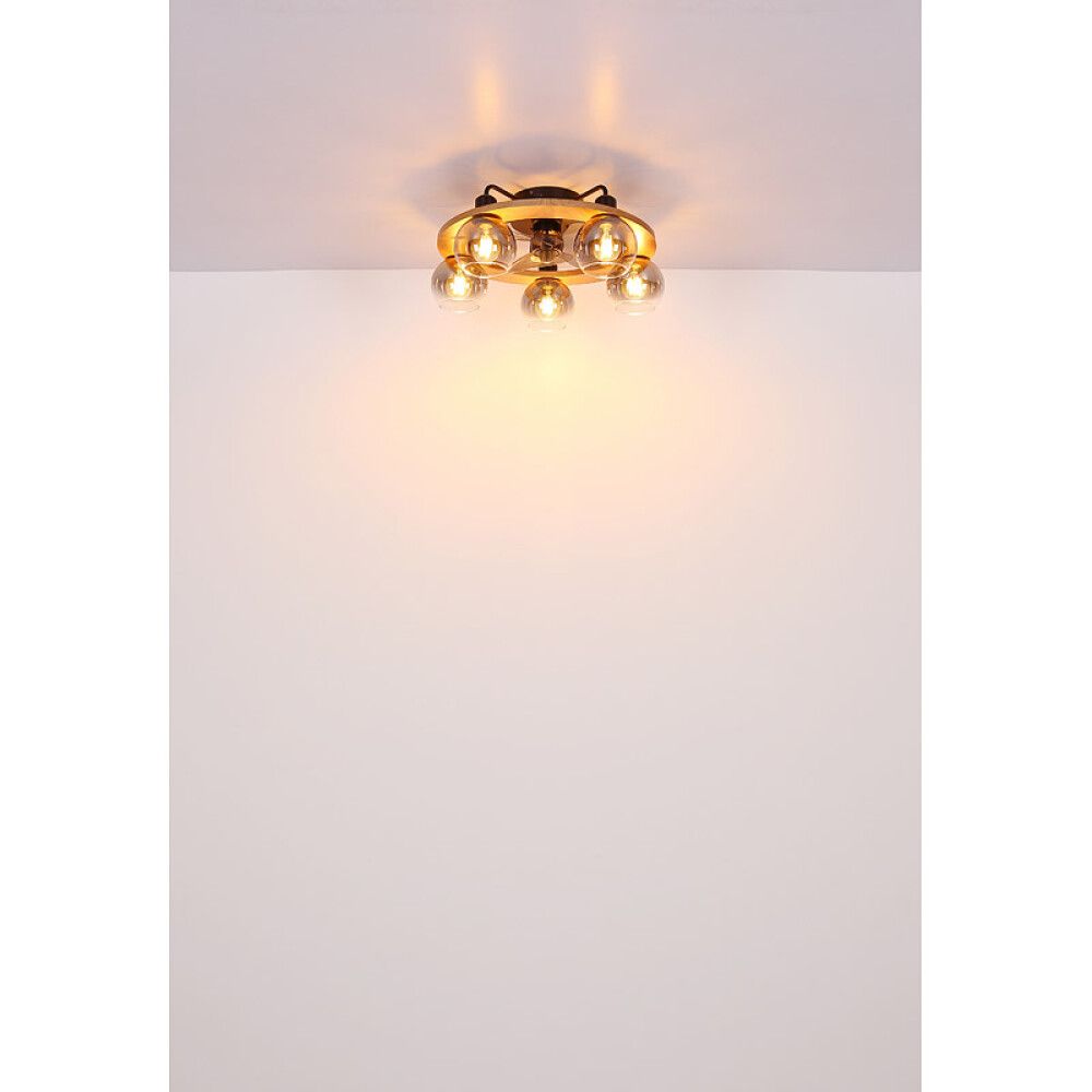 Tuuletinvalaisin Globo Lamotta 5-os musta/puu/savulasi Ø 55 cm