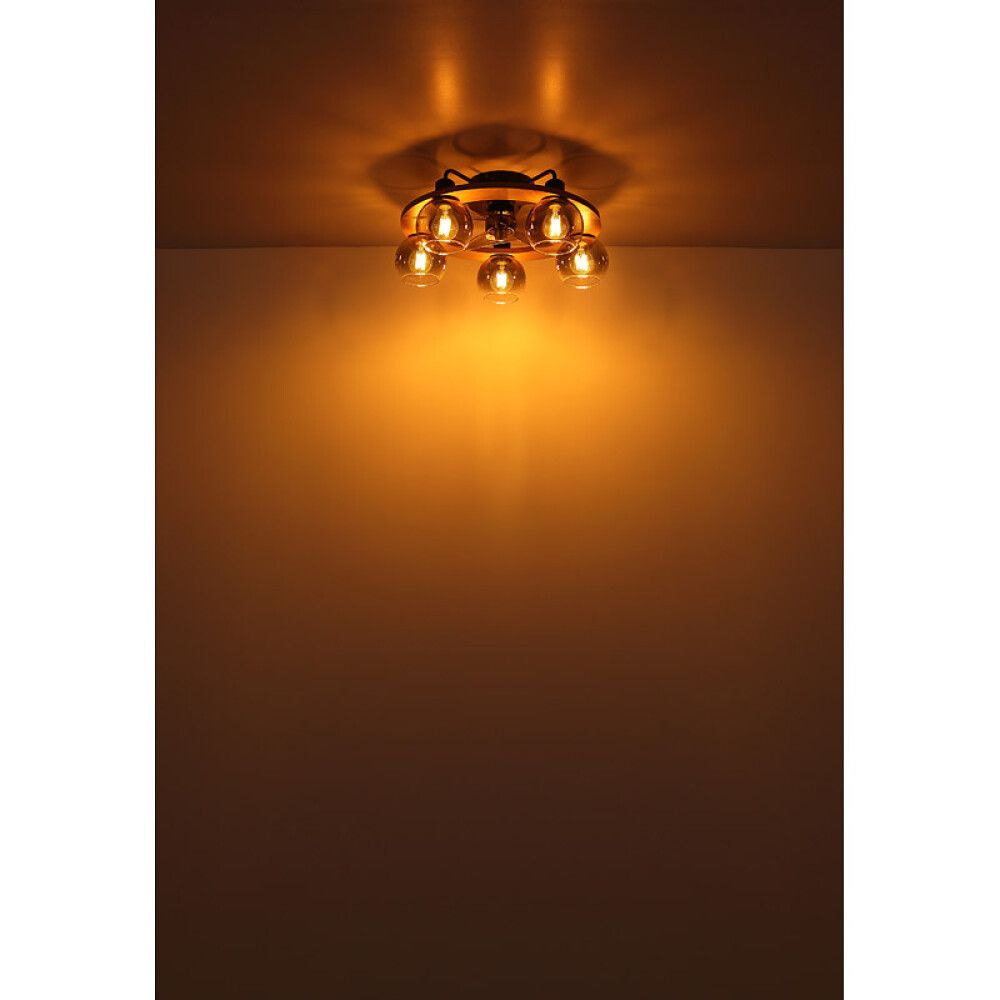 Tuuletinvalaisin Globo Lamotta 5-os musta/puu/savulasi Ø 55 cm