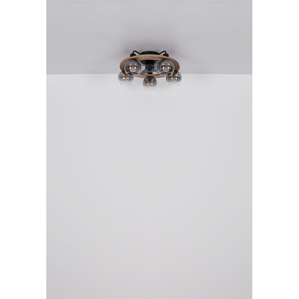 Tuuletinvalaisin Globo Lamotta 5-os musta/puu/savulasi Ø 55 cm