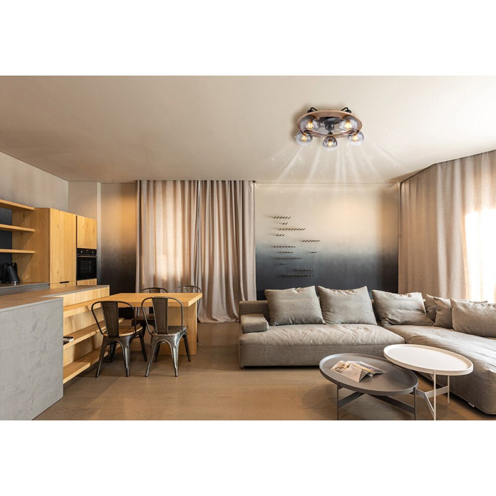 Tuuletinvalaisin Globo Lamotta 5-os musta/puu/savulasi Ø 55 cm