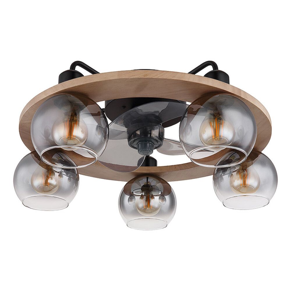 Tuuletinvalaisin Globo Lamotta 5-os musta/puu/savulasi Ø 55 cm