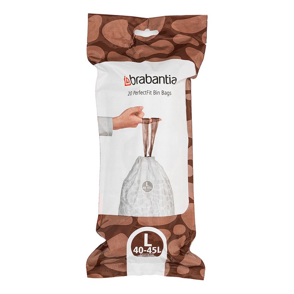 Roskapussit Brabantia PerfectFit L 40–45 l valkoinen 20 kpl/rulla