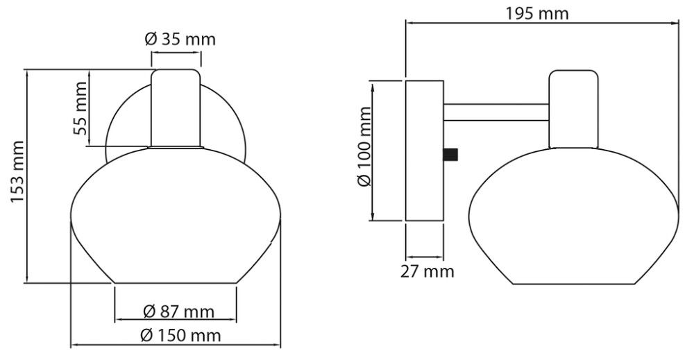 Seinävalaisin Aneta Elba musta/opalvalkoinen 19,5 x 15 x 15,3 cm