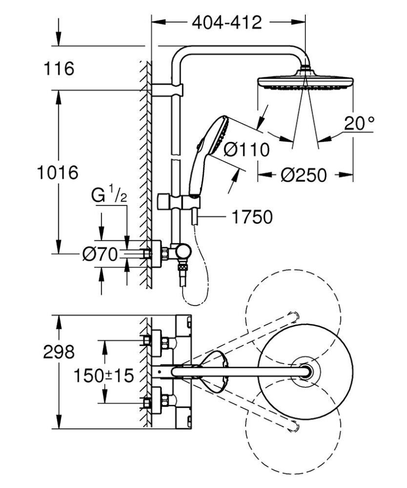 Sadesuihkusetti Grohe Vitalio Start System 250 mattamusta
