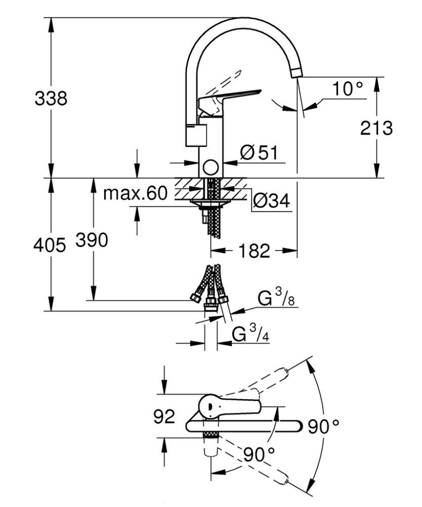 Keittiöhana Grohe Start APK-venttiili mattamusta