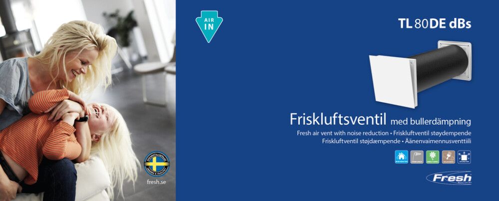 Korvausilmaventtiili Fresh TL80DE-dBs Valkoinen