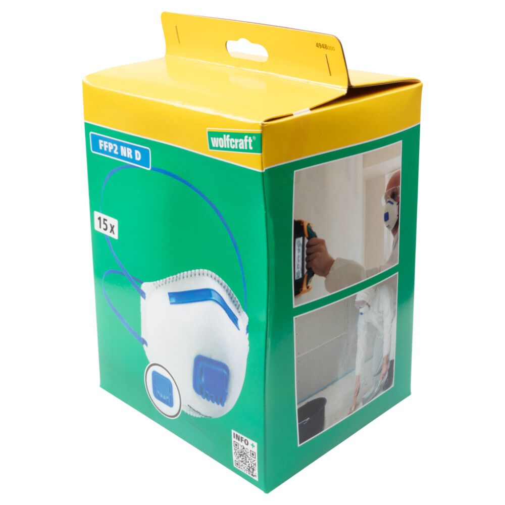 FFP2-hengityssuojain venttiilillä Wolfcraft 15 kpl/pkt