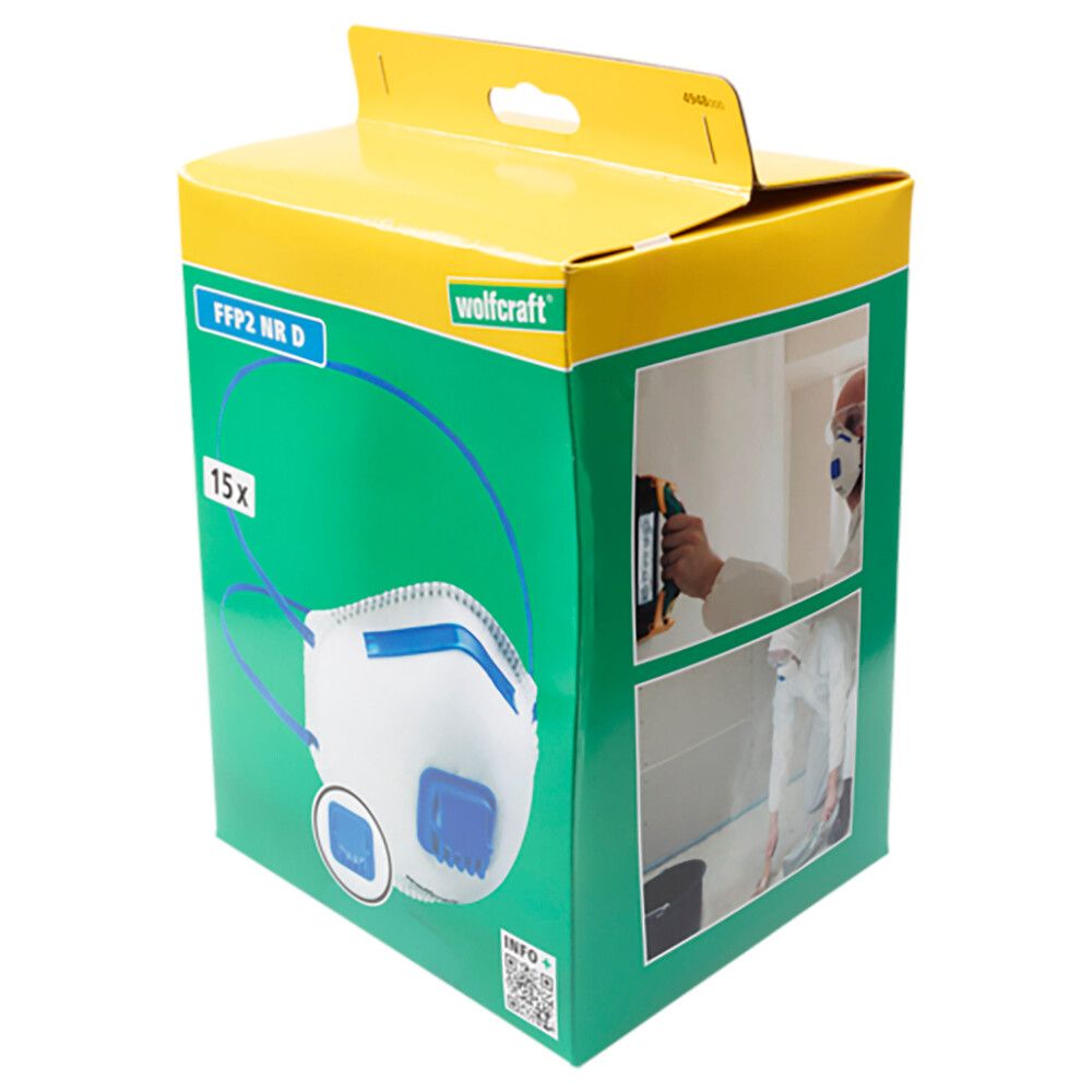 FFP2-hengityssuojain venttiilillä Wolfcraft 15 kpl/pkt