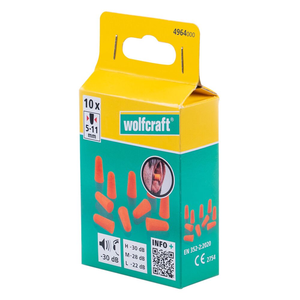 Kertakäyttöiset korvatulpat Wolfcraft 10 kpl/pkt