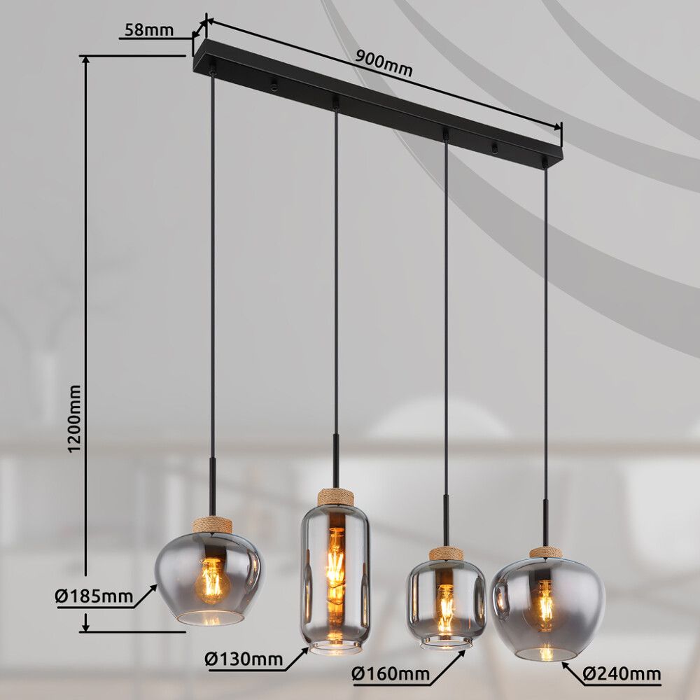 Riippuvalaisin Globo Matt 4-os musta/savulasi 96 cm