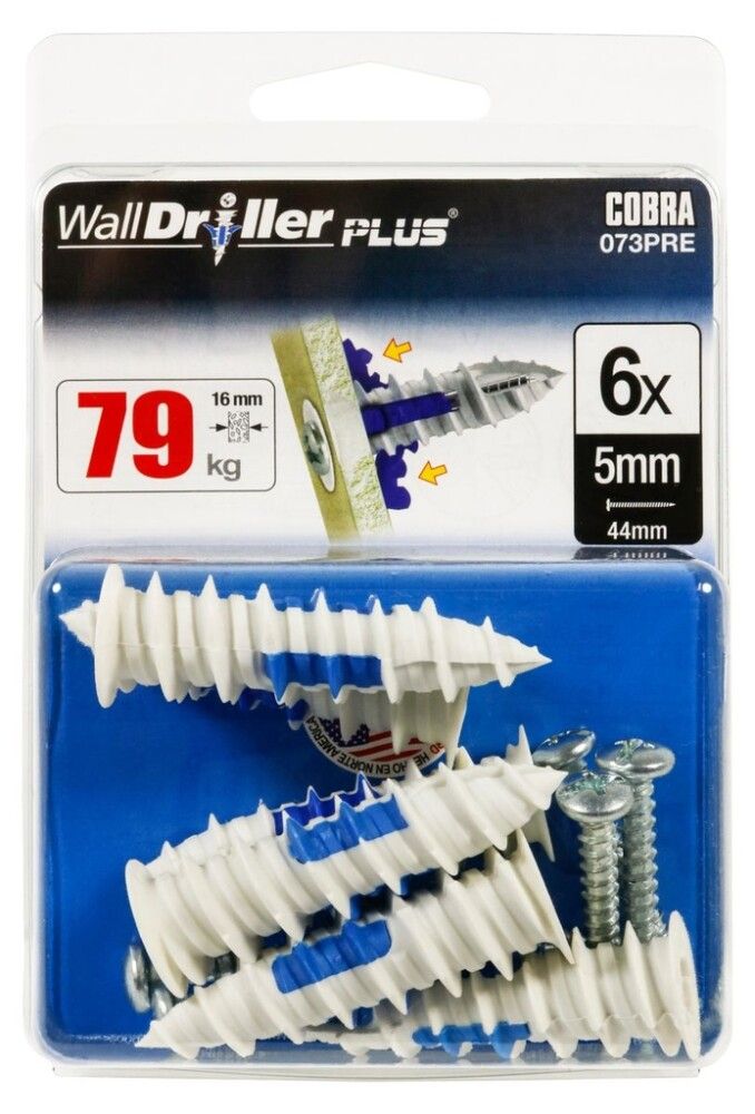 Kipsilevytulppa Cobra WallDriller Plus 5 mm 6 kpl