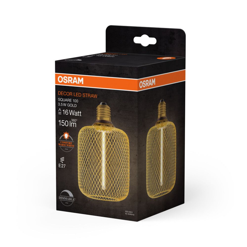 LED-lamppu Osram Decor Straw Square 100 E27 150 lm 1800 K Kulta