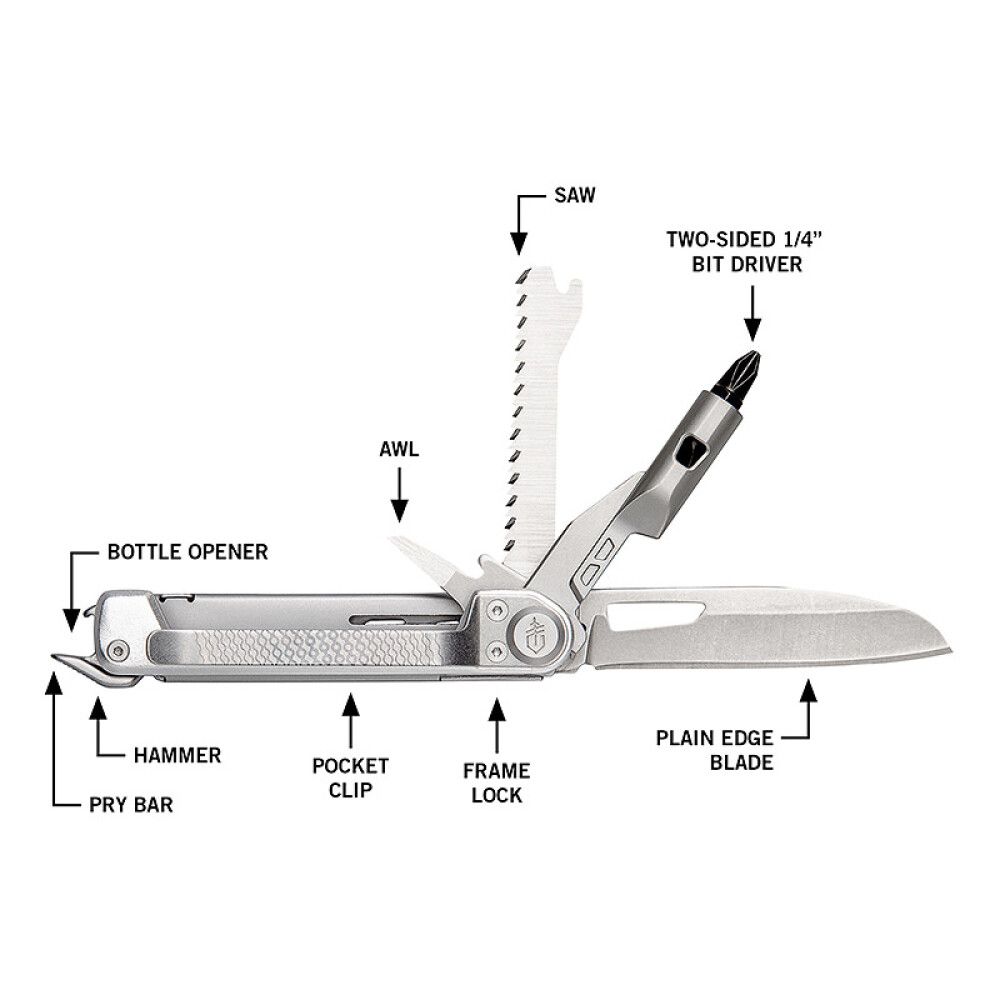Monitoimityökalu Gerber Armbar Trade hopea 8-in-1