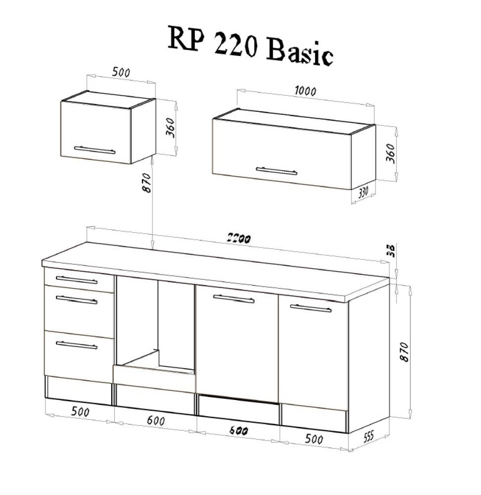 Valmiskeittiö Respekta RP220EWCBO 2,2 m