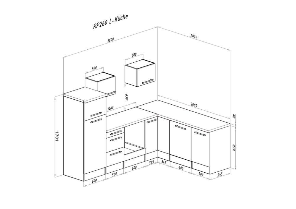 Valmiskeittiö Respekta RP260EGCBO 2,6 m