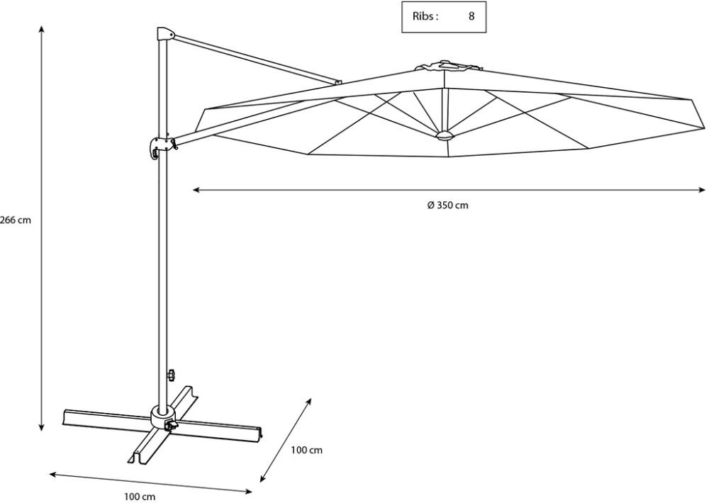 Aurinkovarjo 350 cm LED-valoilla harmaa