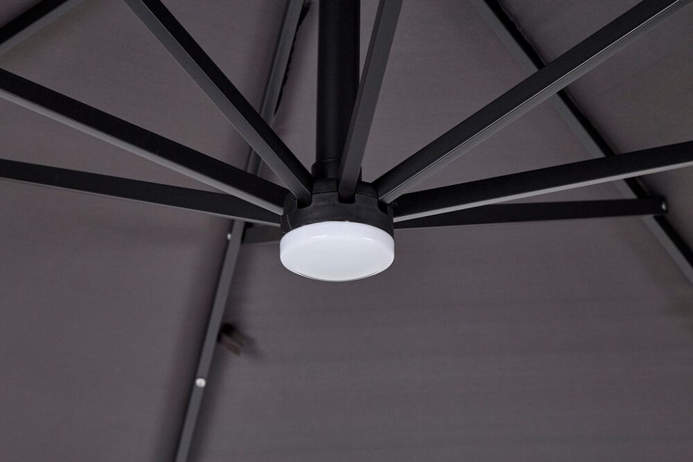 Aurinkovarjo 350 cm LED-valoilla harmaa