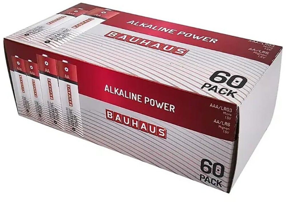 Alkaliparisto BAUHAUS Alkali-Mangan AAA ja AA 60 kpl/pkt