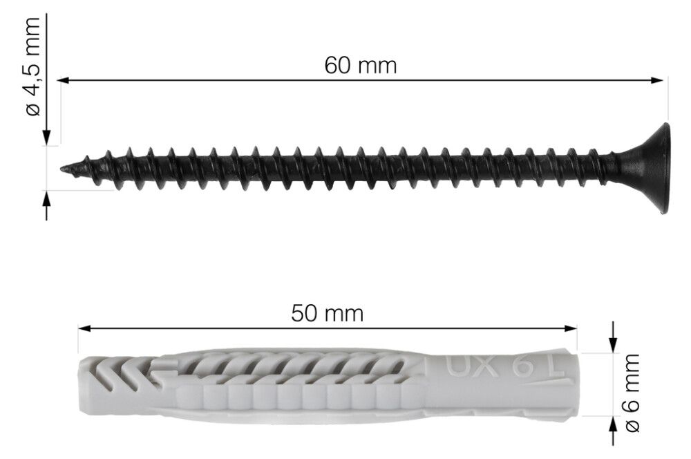 Ruuvi Walteco RT-49 musta/harmaa Ø 4,5 x 60 mm 2 x 16 kpl/pkt