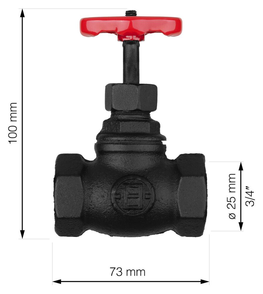 Sulkuventtiili Walteco RT-19 musta/punainen Ø 25 x 100 mm