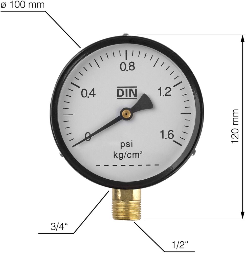 Painemittari Walteco RT-22 musta Ø 100 mm