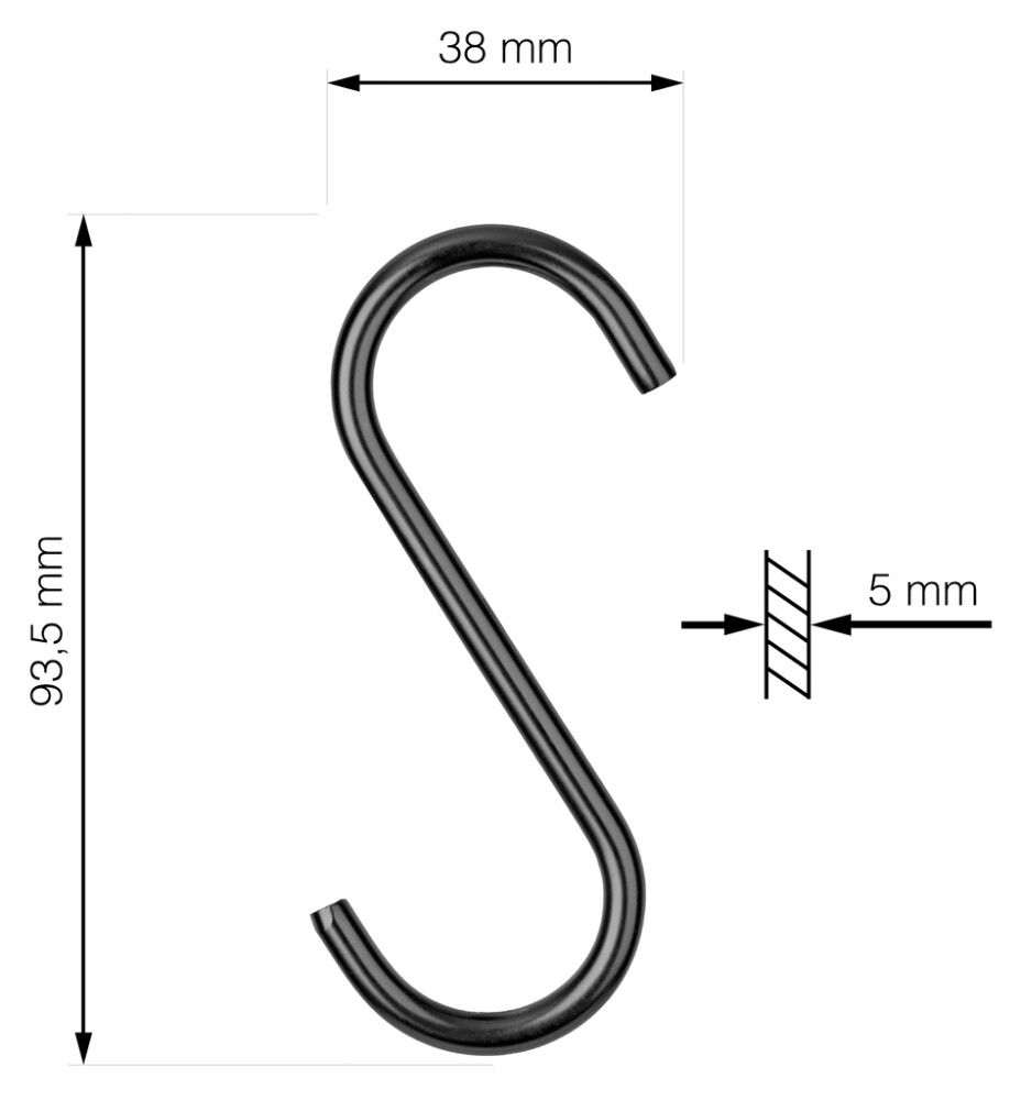S-koukku Walteco RT-48 musta 5 kpl/pkt