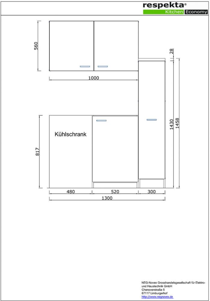 Minikeittiö Respekta 1,3 m valkoinen/ruskea