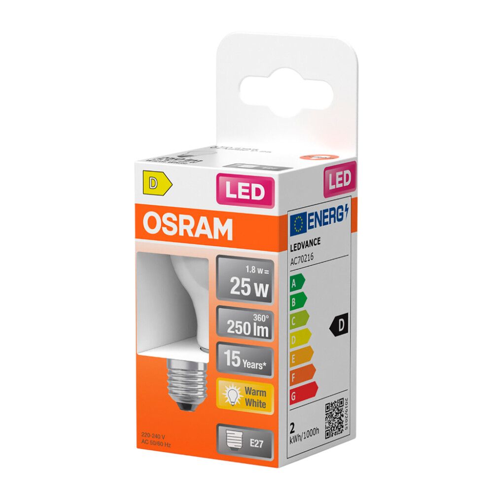 LED-lamppu Osram Star Classic P25 E27 1,8 W 250 lm 2700 K opaali 1 kpl/pkt