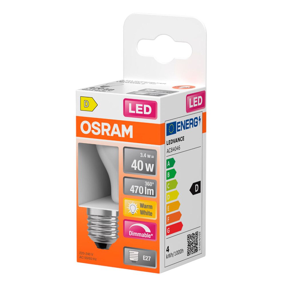 LED-lamppu Osram Star Classic P40 DIM E27 3,4 W 470 lm 2700 K opaali 1 kpl/pkt