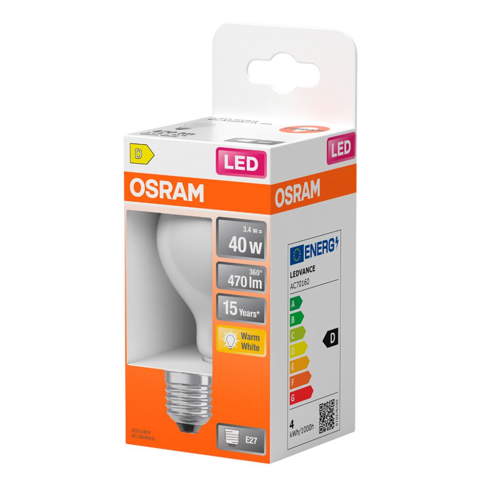 LED-lamppu Osram Star Classic A40 E27 3,4 W 470 lm 2700 K opaali 1 kpl/pkt