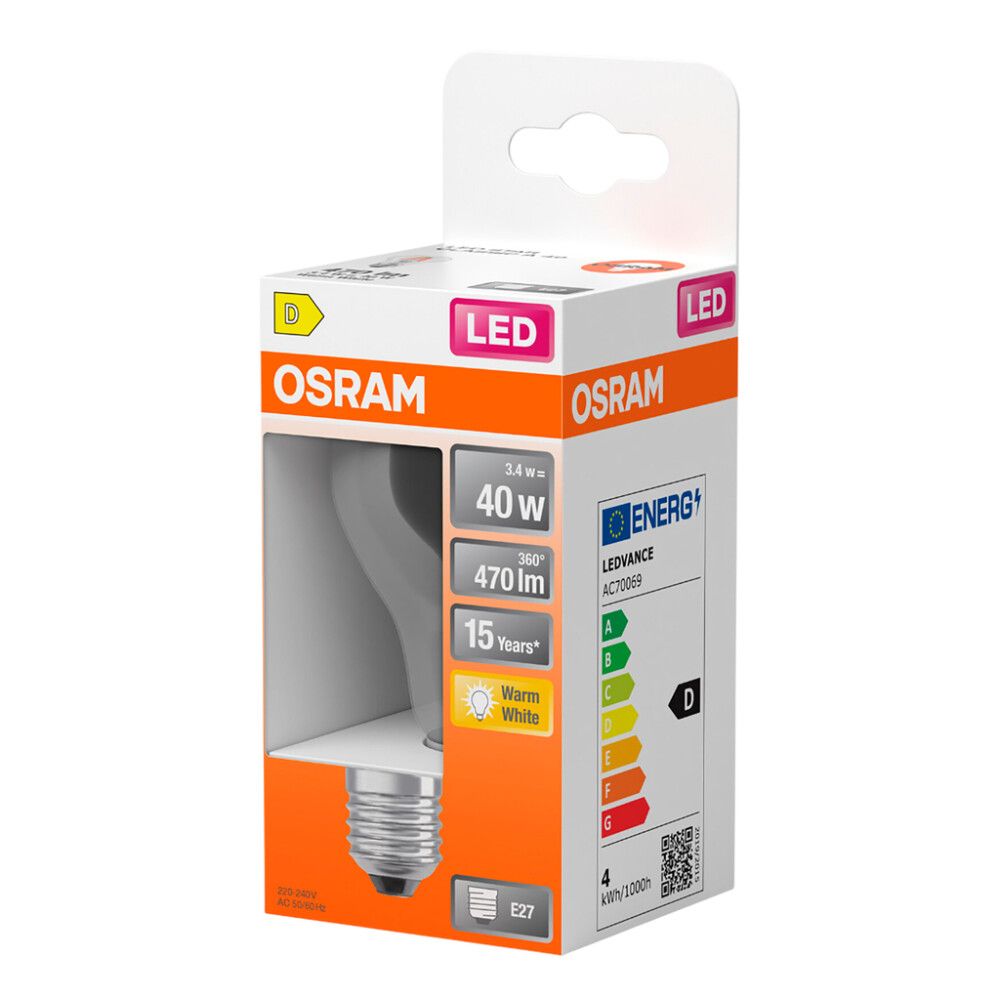 LED-lamppu Osram Star Classic A40 E27 3,4 W 470 lm 2700 K kirkas 1 kpl/pkt