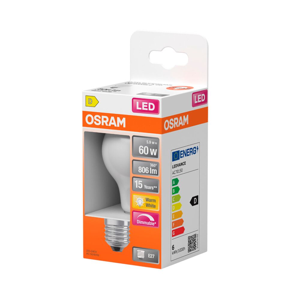 LED-lamppu Osram Star Classic A60 DIM E27 5,9 W 806 lm 2700 K opaali 1 kpl/pkt