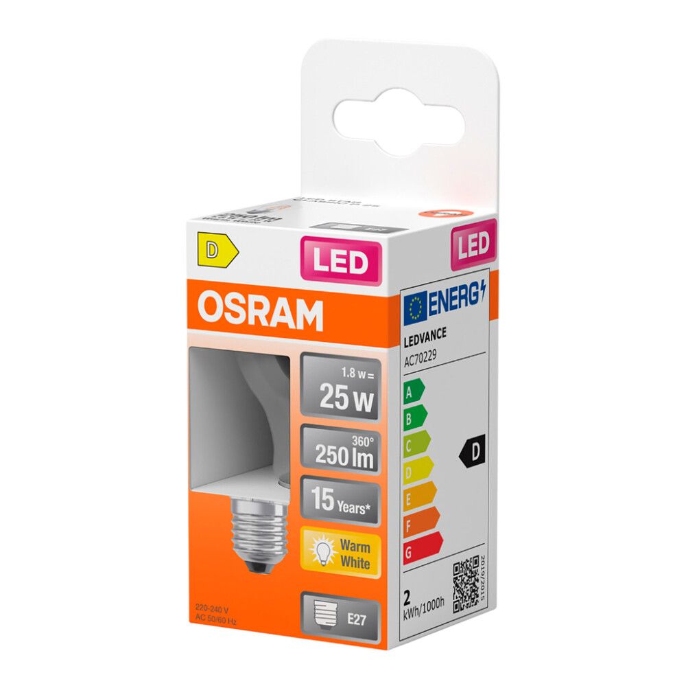LED-lamppu Osram Star Classic P25 E27 1,8 W 250 lm 2700 K kirkas 1 kpl/pkt