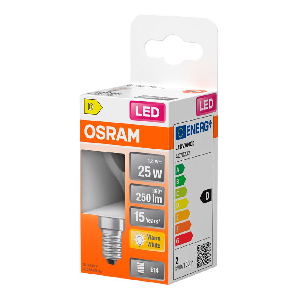 LED-lamppu Osram Star Classic P25 E14 1,8 W 250 lm 2700 K kirkas 1 kpl/pkt