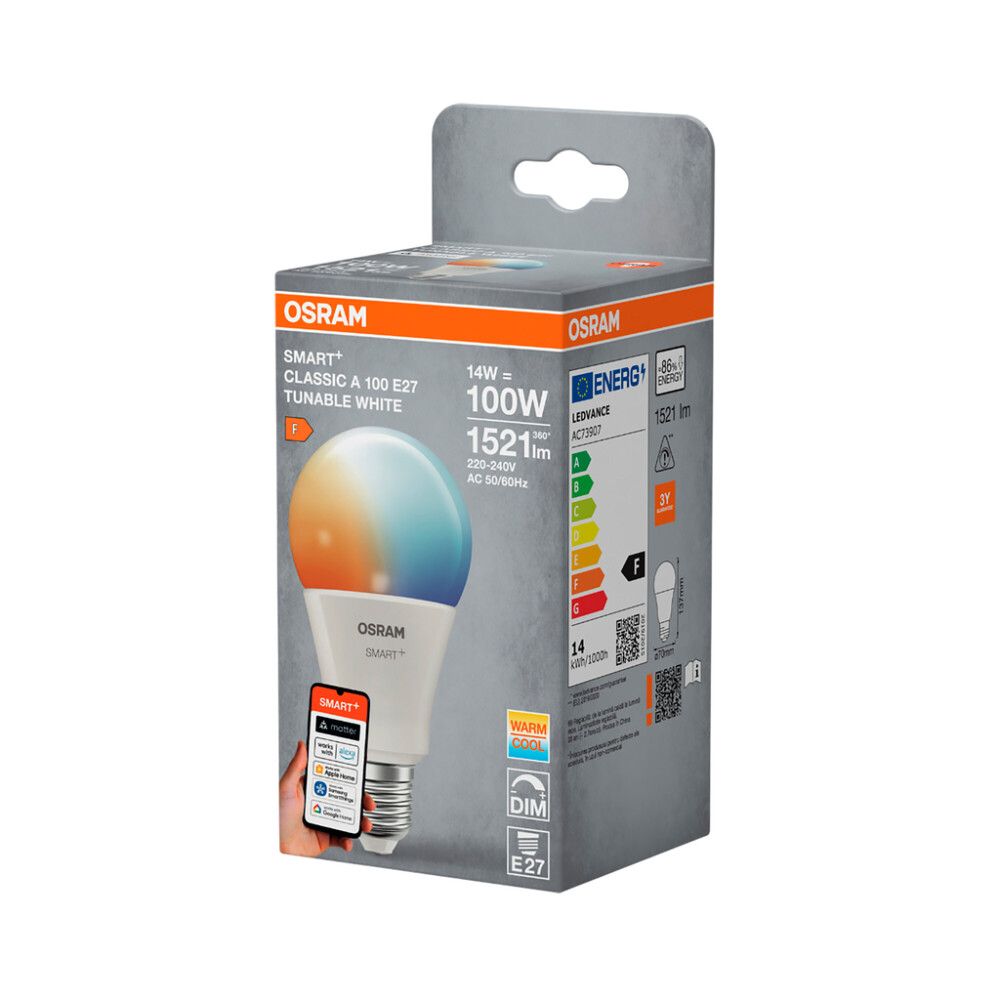 LED-lamppu Osram Smart+ WiFi E27 14 W 1521 lm TW 2700–6500 K 1 kpl/pkt