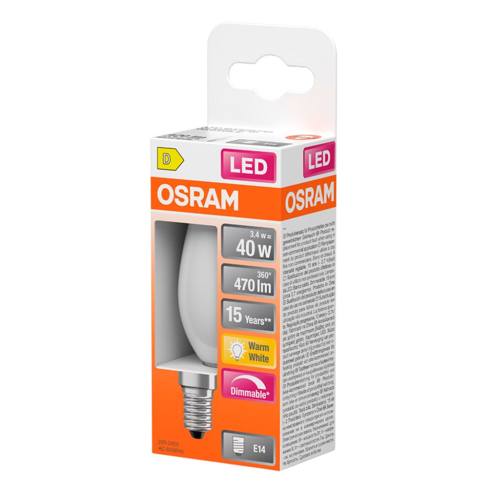 LED-lamppu Osram Star Classic B40 DIM E14 3,4 W 470 lm 2700 K opaali 1 kpl/pkt