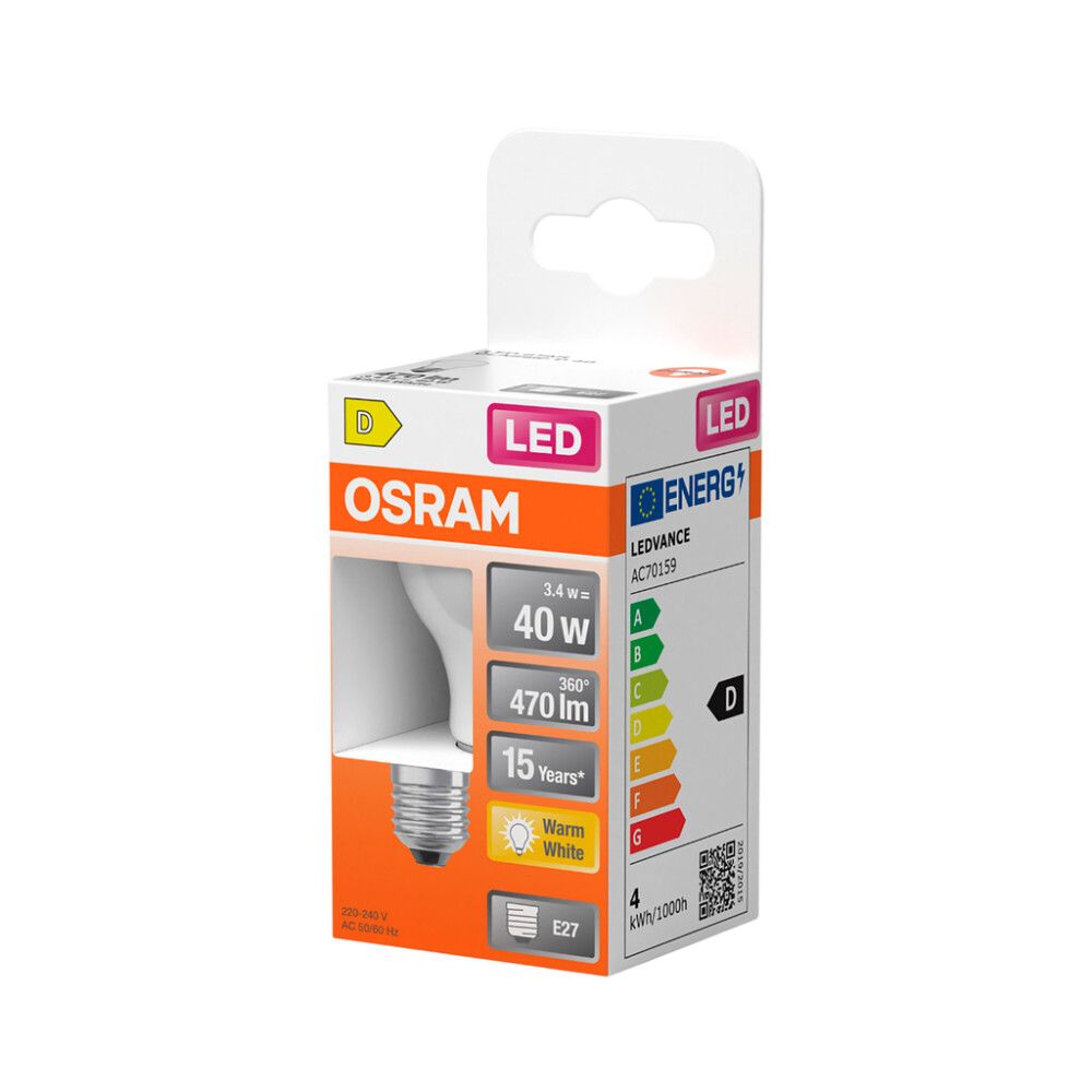 LED-lamppu Osram Star Classic P40 E27 3,4 W 470 lm 2700 K opaali 1 kpl/pkt