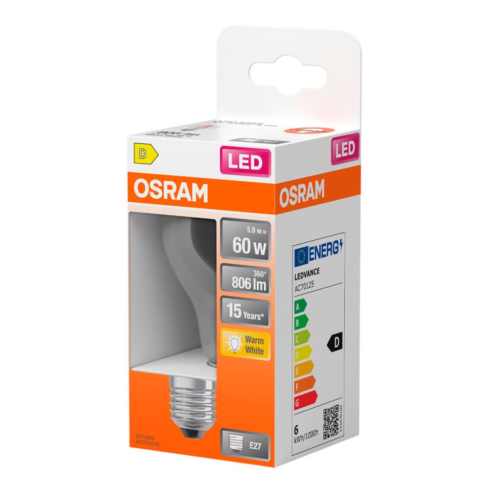 LED-lamppu Osram Star Classic A60 E27 5,9 W 806 lm 2700 K kirkas 1 kpl/pkt