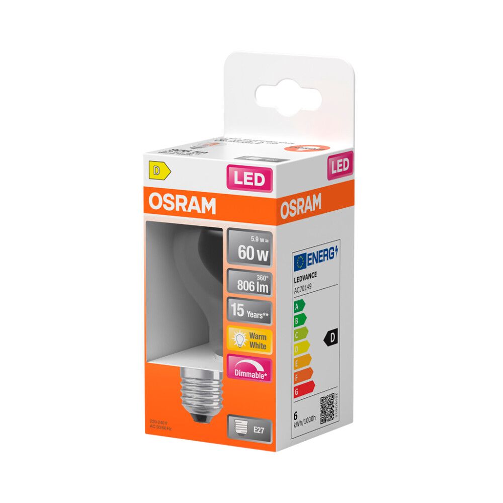 LED-lamppu Osram Star Classic A60 DIM E27 5,9 W 806 lm 2700 K kirkas 1 kpl/pkt