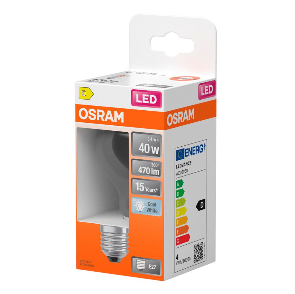 LED-lamppu Osram Star Classic A40 E27 3,4 W 470 lm 4000 K kirkas 1 kpl/pkt