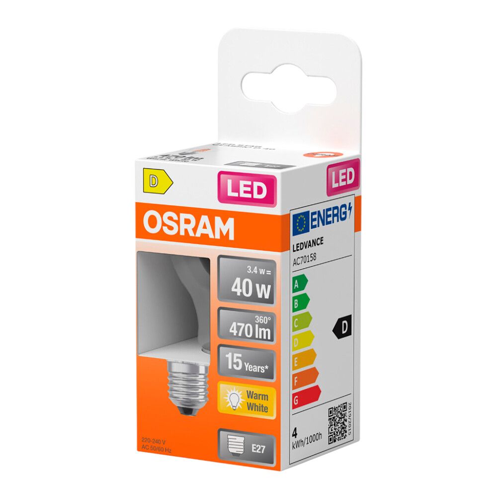 LED-lamppu Osram Star Classic P40 E27 3,4 W 470 lm 2700 K kirkas 1 kpl/pkt
