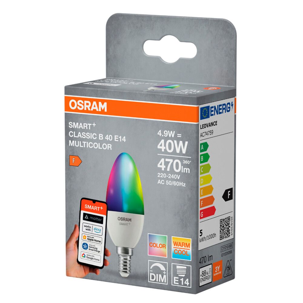 LED-kynttilälamppu Osram Smart+ WiFi E14 4,9 W 470 lm RGBW 2700–6500 K 1 kpl/pkt